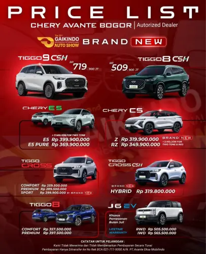 Pricelist Harga Chery bandungkidul 2025